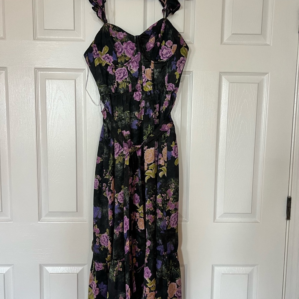Lulu's Black and Purple Floral Maxi Dress